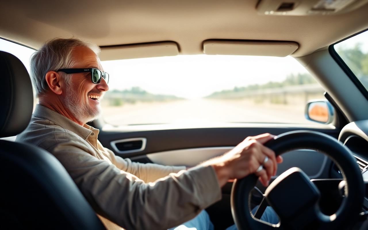 Driver enjoying clear, comfortable vision while wearing PolorVision driving glasses